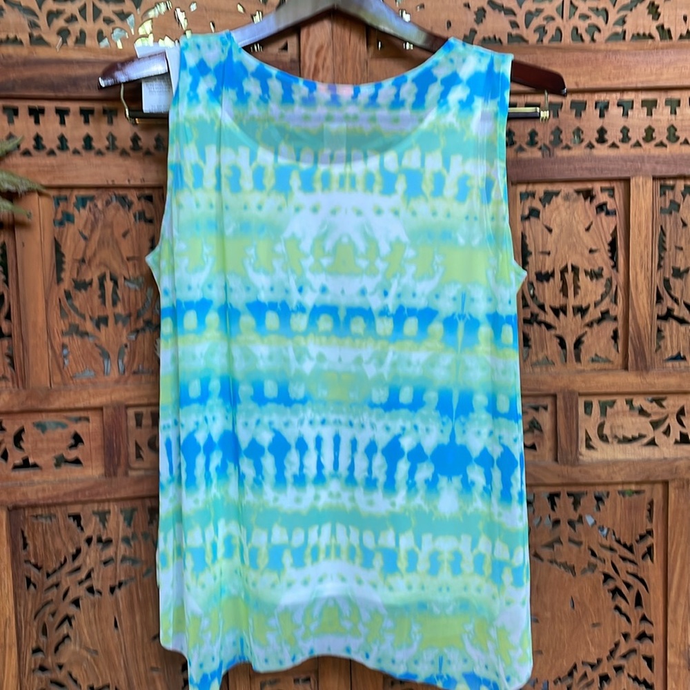 ❤️ NWT Hearts of Palm Blue and Green Tie Dye Front Tank Top w camisole lining - Picture 7 of 7